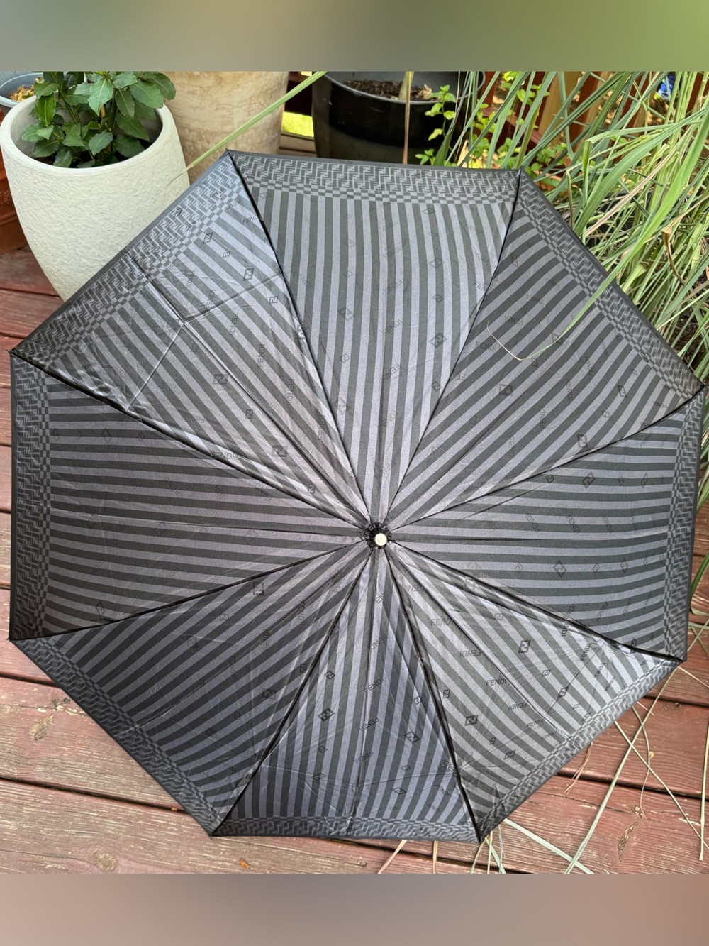 Vintage FENDI Tonal Monogram Striped Folding Compact Umbrella Sunbrella